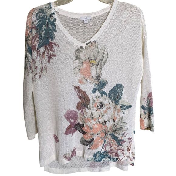 J. Jill Linen Blend Semi Sheer Knit Tunic Relaxed Fit Costal Beach Floral - Picture 6 of 12